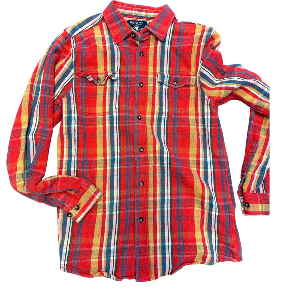 Bluenotes Mens Red Plaid Flannel Button Down Shirt Long Sleeve‎ Cotton Small